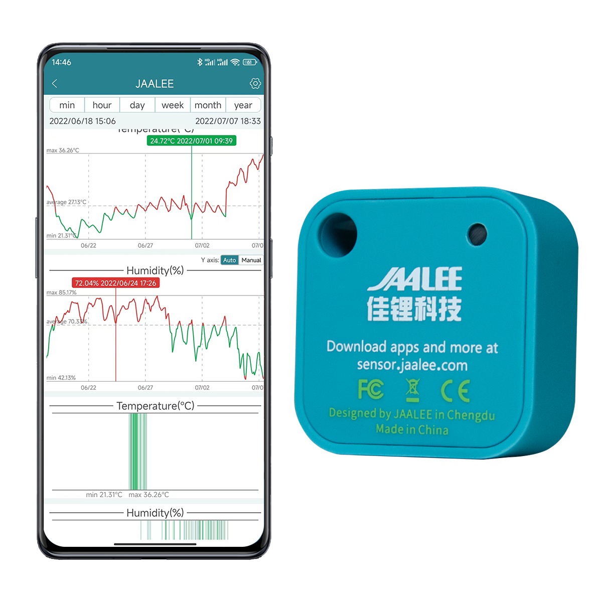 Digital Hygrometer Probe - jaalee JHT Temperatuur/Vochtigheid/Dauwpunt/VPD Sensor Thermometer/Hygrometer Logger