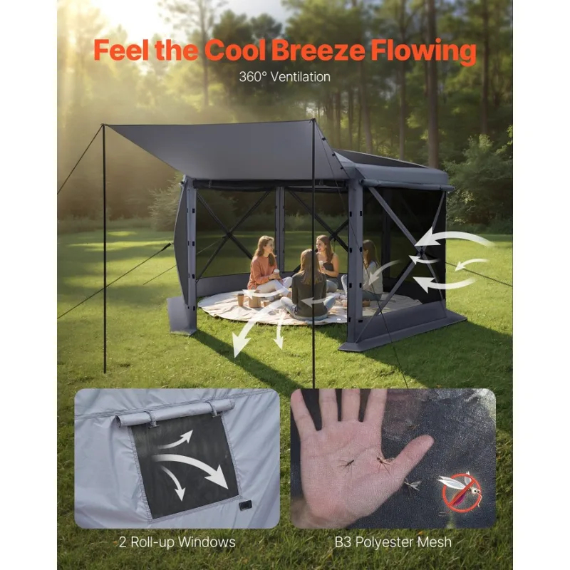 Screen Top Mesh - 12x12ft 6-zijdige opklapbare gazebo-tent met bijtbestendig