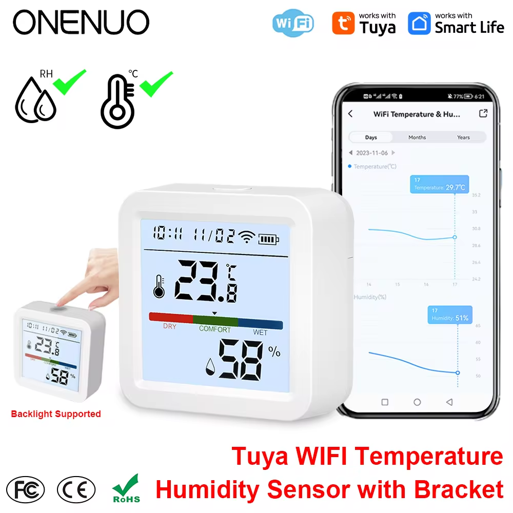 Digital Hygrometer Probe - ONENUO Tuya WIFI Temperatuur-vochtigheidssensor Hygrometer Thermometer