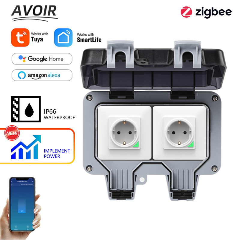 Timer Dual Outlet - Avoir Tuya Zigbee Stopcontacten IP66 Waterdichte