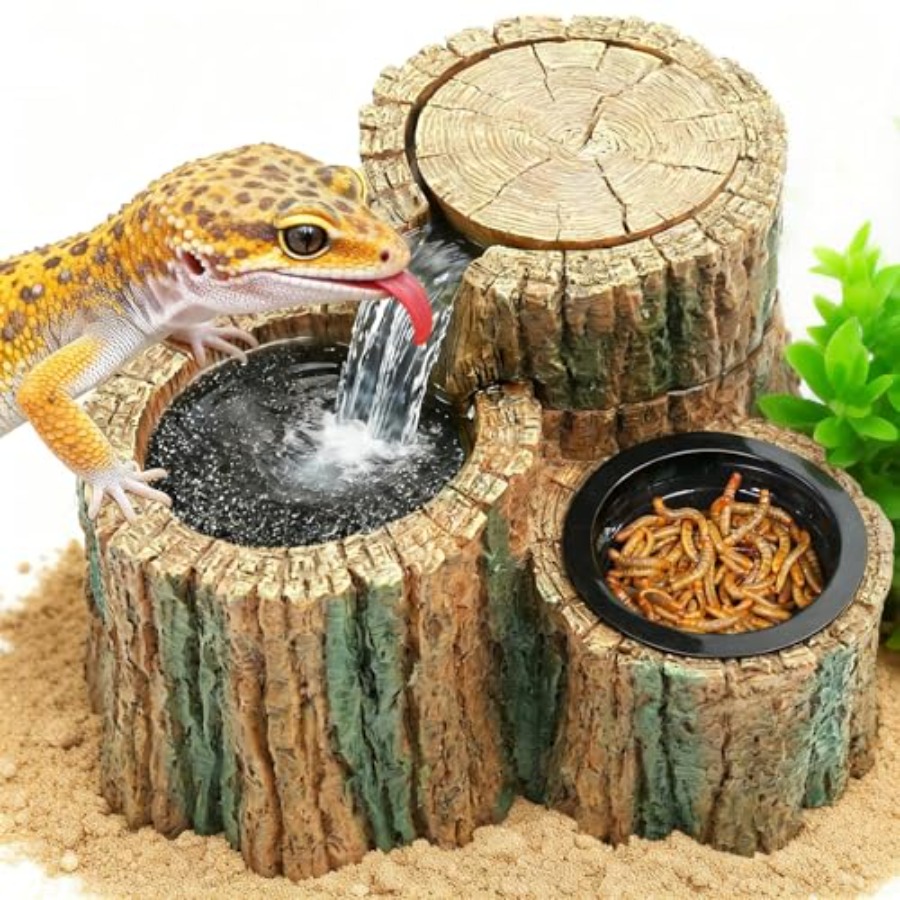 Water Dish Reptile - 2-in-1 Reptielenfontein met voerbak 550ML Reptielenwatervalfontein
